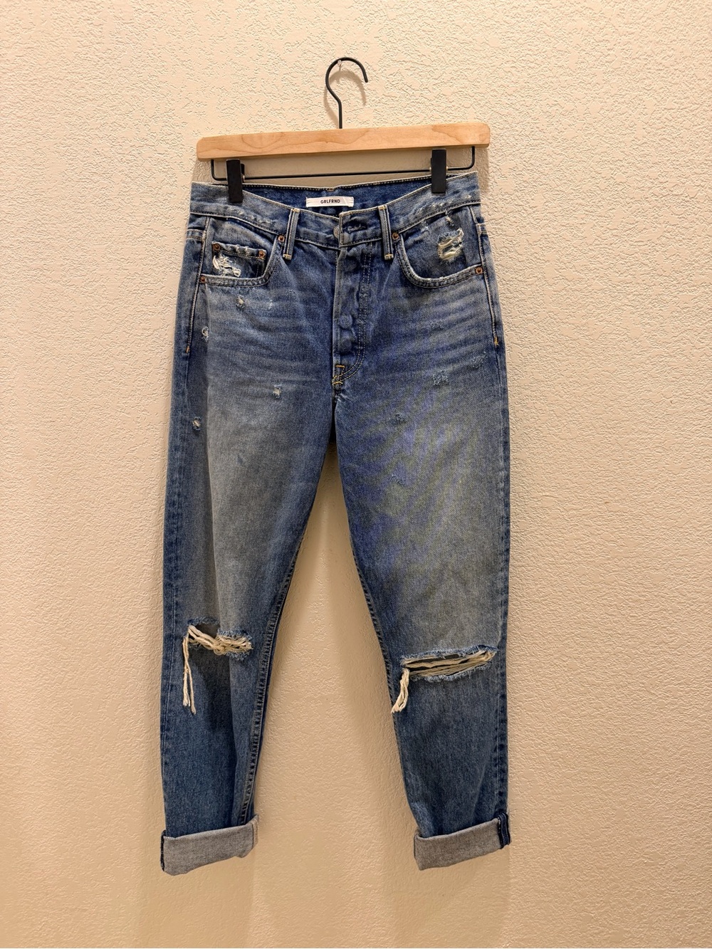 GRLFRND Women’s Karolina Distressed Light Blue Relaxed Jeans Size 25